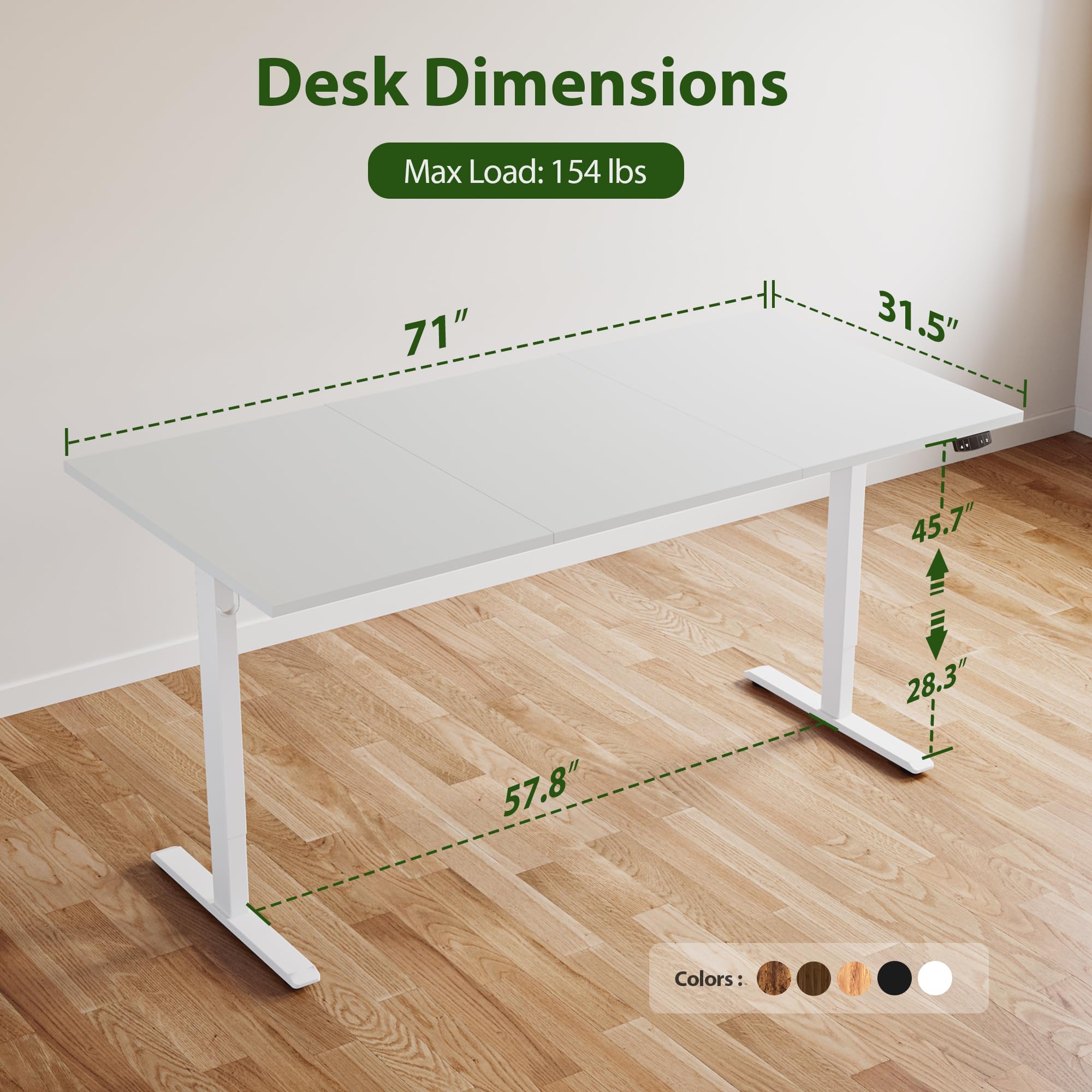 Electric Standing Desk, 71 x 31.5 Inches Height Adjustable Desk, Sit Stand up for Work Office Home, Ergonomic Rising Computer Table with Memory Preset, White