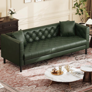 81 in Leather Couch for Living Room, Modern Sofa Couch with Deep Seat, Handmade Button Tufted 3 Seater Sofa, Leather Sofa for Apartment, Office, Green