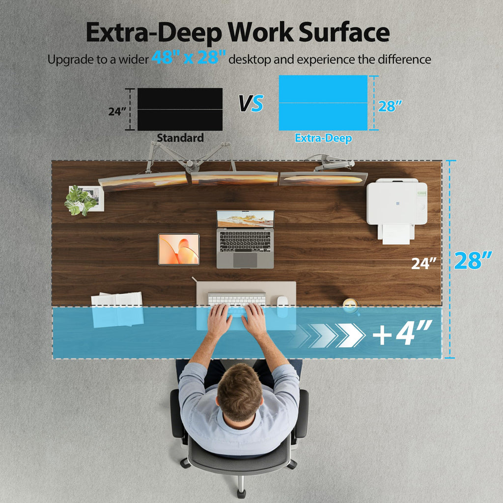 Electric Standing Desk, 55 x 28 Inches Height Adjustable Desk, Sit Stand up for Work Office Home, Ergonomic Rising Computer Table with Memory Preset, Dark Walnut