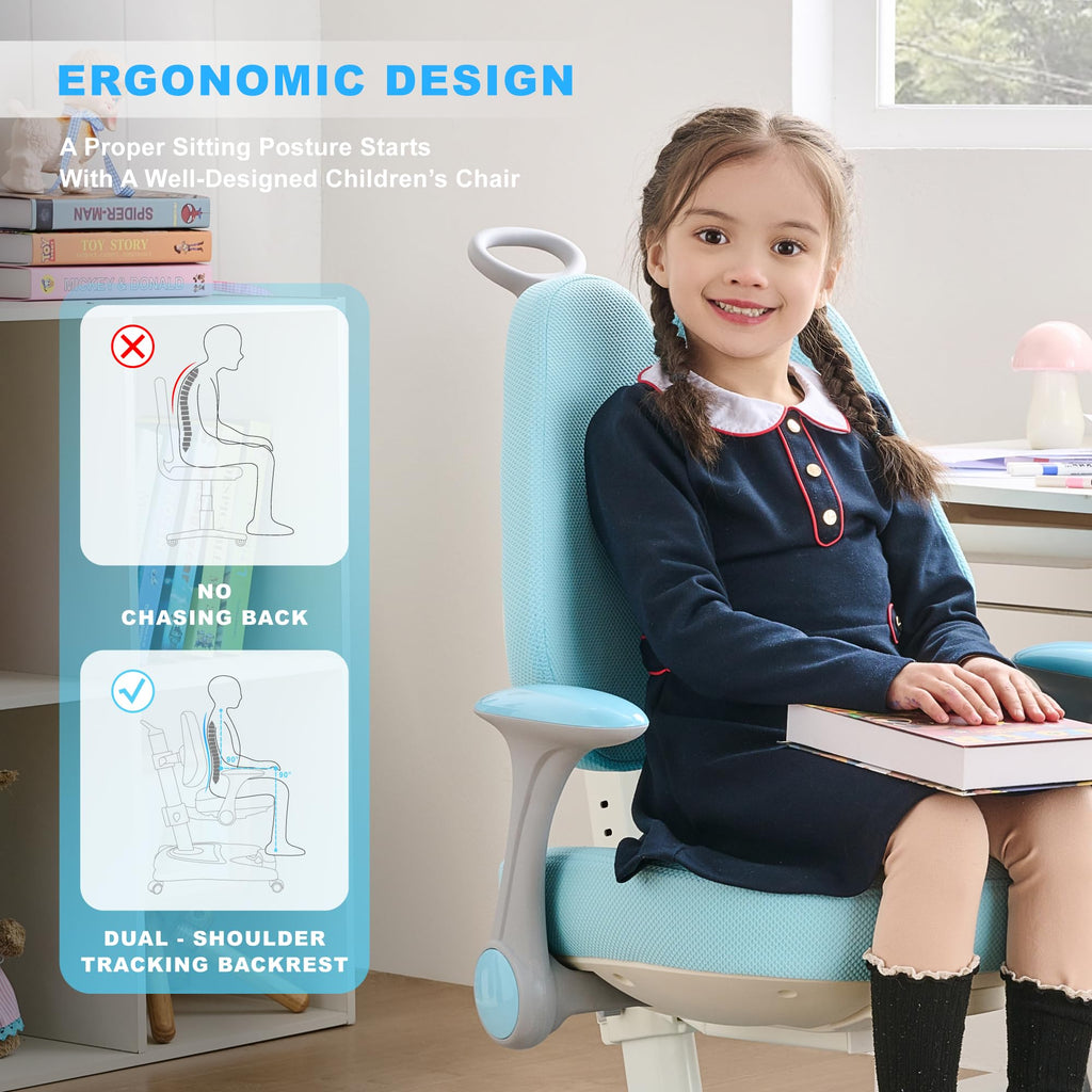 Kids Desk Chair,Ergonomic Chair: Height-Adjustable, Double Back Support – Multifunctional for Study/Work/Dining | Ideal for Kids, Petite Adults – Ultra-Comfy (Bedrooms, Schools, Offices)(Blue)
