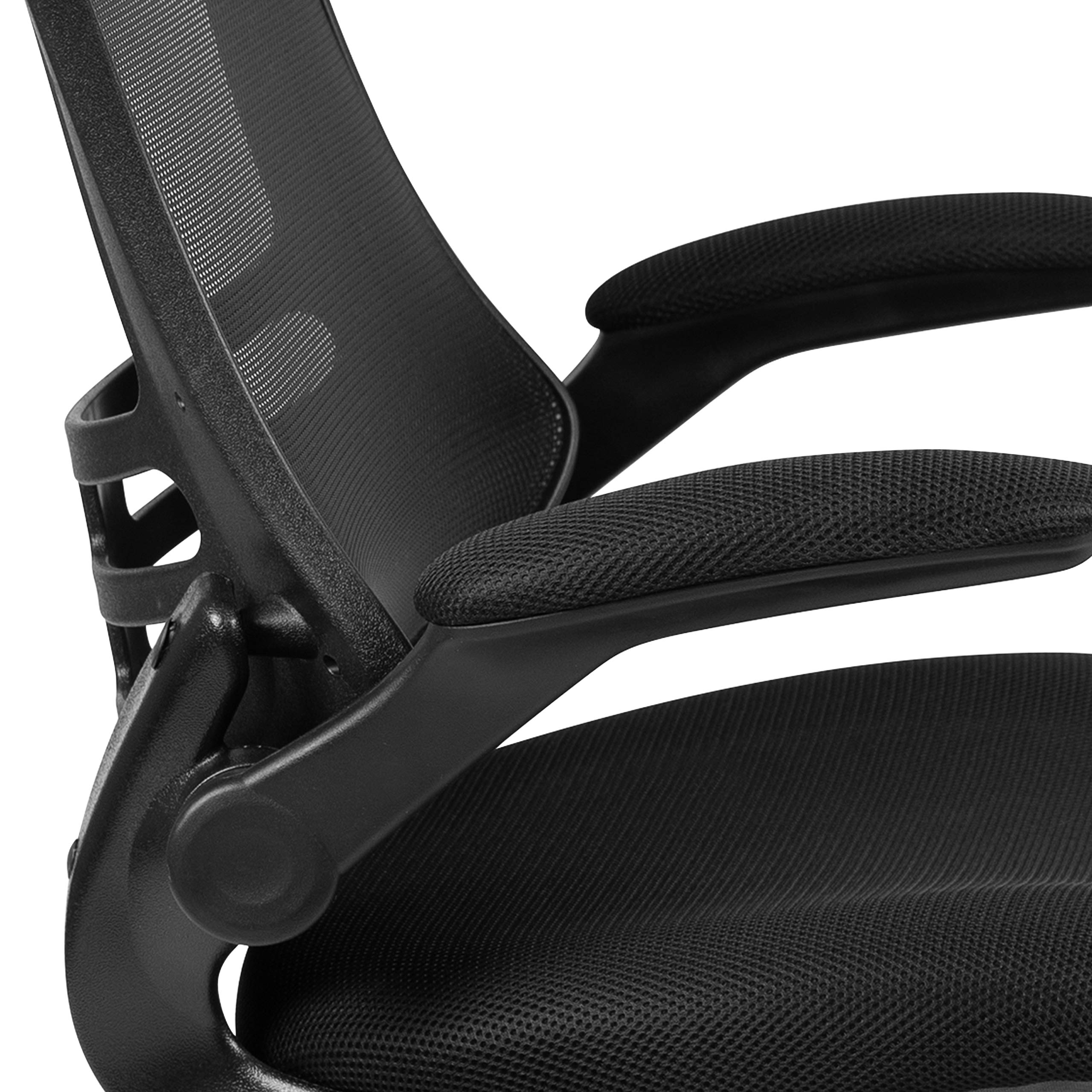 Set of 4 Mid-Back Swivel Ergonomic Task Office Chairs with Flip-Up Arms, Black Mesh