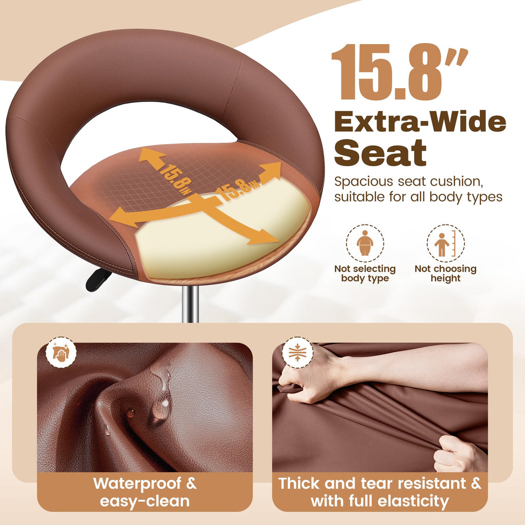 Drafting Chair with Back, Height Adjustable Rolling Stool with Foot Rest, Tall 360° Swivel Stool PU Leather Chair with Wheels for Home Office, Standing Desk, Brown