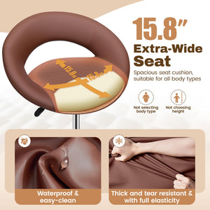 Drafting Chair with Back, Height Adjustable Rolling Stool with Foot Rest, Tall 360° Swivel Stool PU Leather Chair with Wheels for Home Office, Standing Desk, Brown