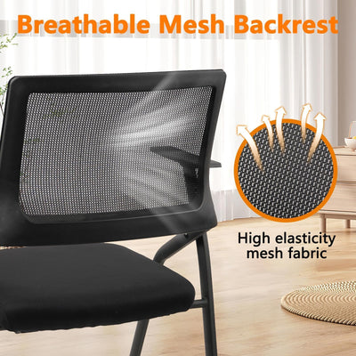 Black 40 Pack, Stackable Foldable Chairs with Wheels, Portable Padded Office Desk Chair with Lumbar Support and Armrest for Conference School Lobby Break Waiting Training Room Guest Reception