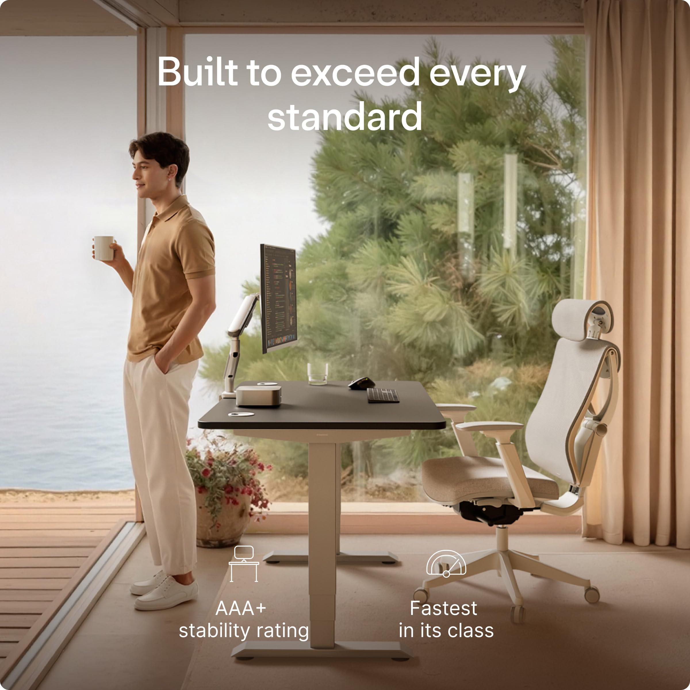 HomePro Standing Desk 70x30 — Made in Europe, Ergonomic Sit Stand Home Office Desk, Electric Height Adjustable, Dual Motor, USB & USB-C Charging, Wobble-Free, Touchscreen, 3 Memory Presets