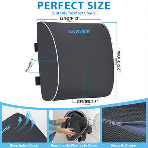 Lumbar Support Pillow for Office Chair, Car Seats and Home Desks, Ergonomic Back Support with Double Adjustable Straps, Machine Washable Cover, Gray
