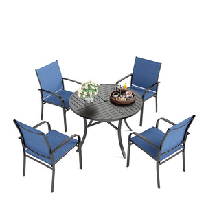 5 Pieces Patio Dining Set, 4 x Blue Textilene Dining Chair, 42