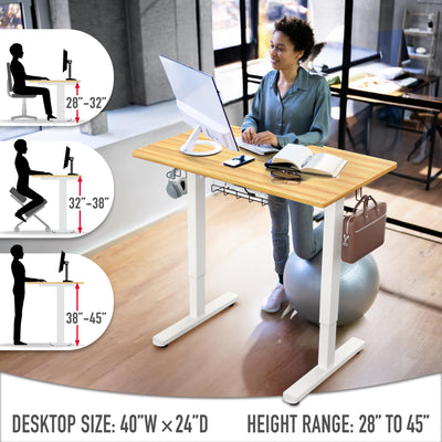 40-Inch Electric Height Adjustable Standing Desk with Drawer, Memory Preset and Cable Management Tray, Oak