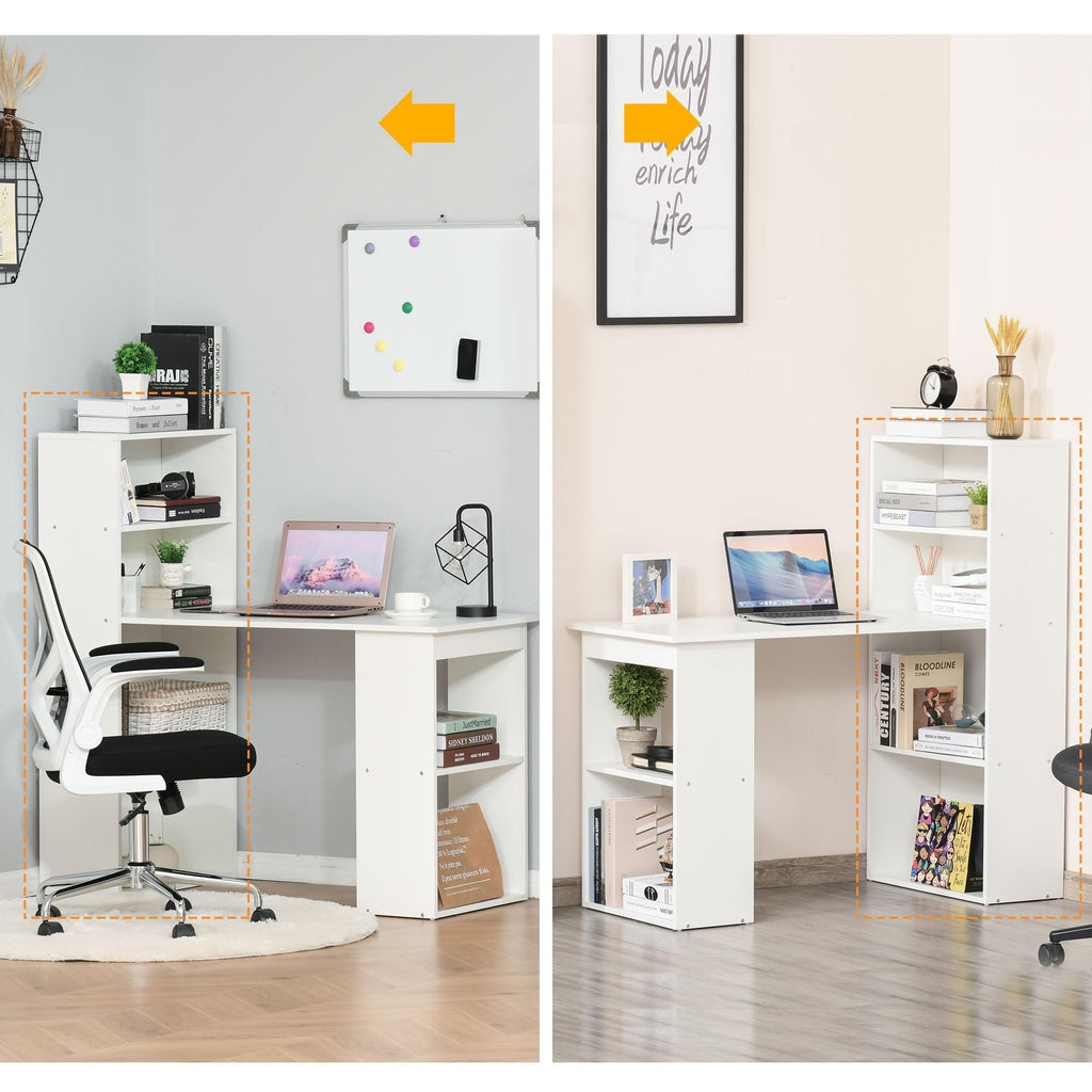 Modern Home Office Desk with 6-Tier Storage Shelves, 47" Writing Desk with Bookshelf, White