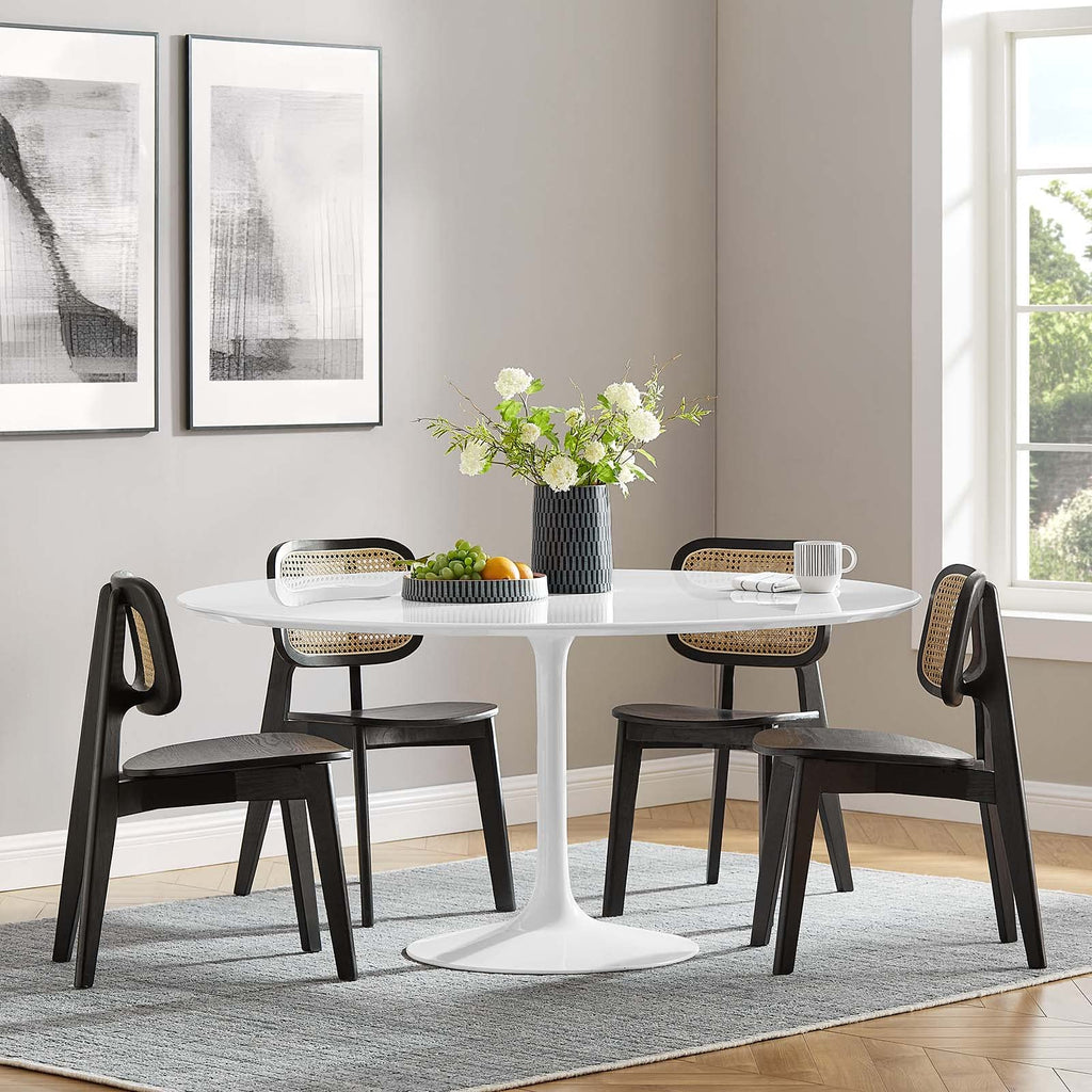 60" Mid-Century Modern Dining Table with Round Top and Pedestal Base in White