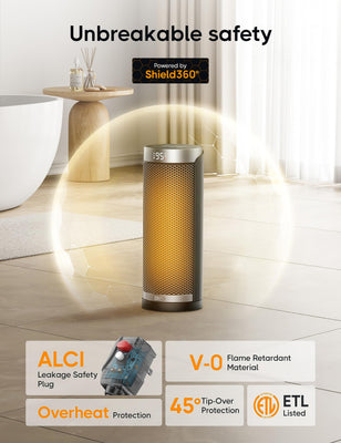 Space Heater for Bathroom and Indoor, 70°Oscillating, 5 Modes, Remote for Home Bedroom, 12H Timer, with ALCI Safety Plug