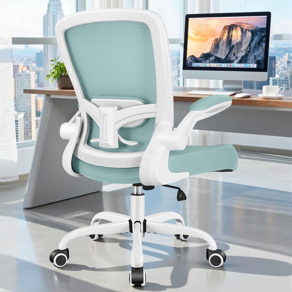 Office Chair, Ergonomic Desk Chair Breathable Mesh Chairs Adjustable High Back Lumbar Support Flip-up Armrests, Executive Rolling Swivel Comfy Computer Chairs Home Office Light Blue