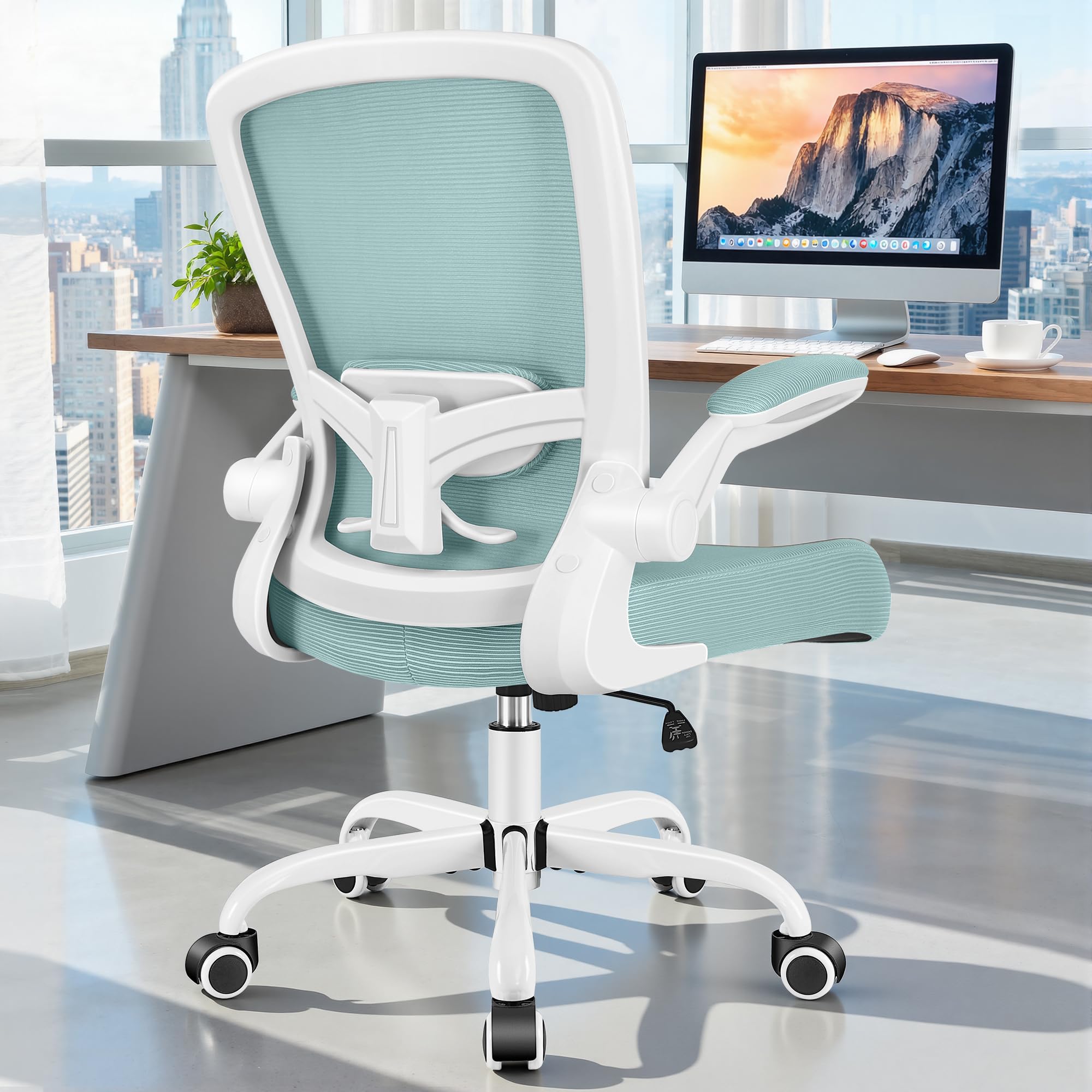 Office Chair, Ergonomic Desk Chair Breathable Mesh Chairs Adjustable High Back Lumbar Support Flip-up Armrests, Executive Rolling Swivel Comfy Computer Chairs Home Office Light Blue