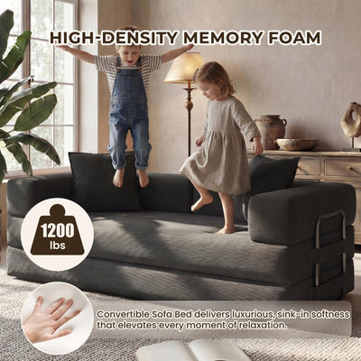78 Inch Convertible Sofa Bed, 5-in-1 Futon Sofa Bed Pull Out Couch, Boneless Couch Bed for Living Room, Corduroy Boneless Couches for Bedroom, Apartment, No Assembly Sleeper Sofa Bed, Gray