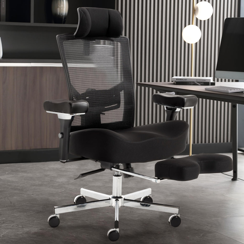 600lbs Big and Tall Office Chair,Oversized Ergonomic Breathable Mesh Desk Chair with W-Shape Thicken Seat Cushion,Computer Chair with Adjustable 4D Armrest,Lumbar Support Footrest Headrest