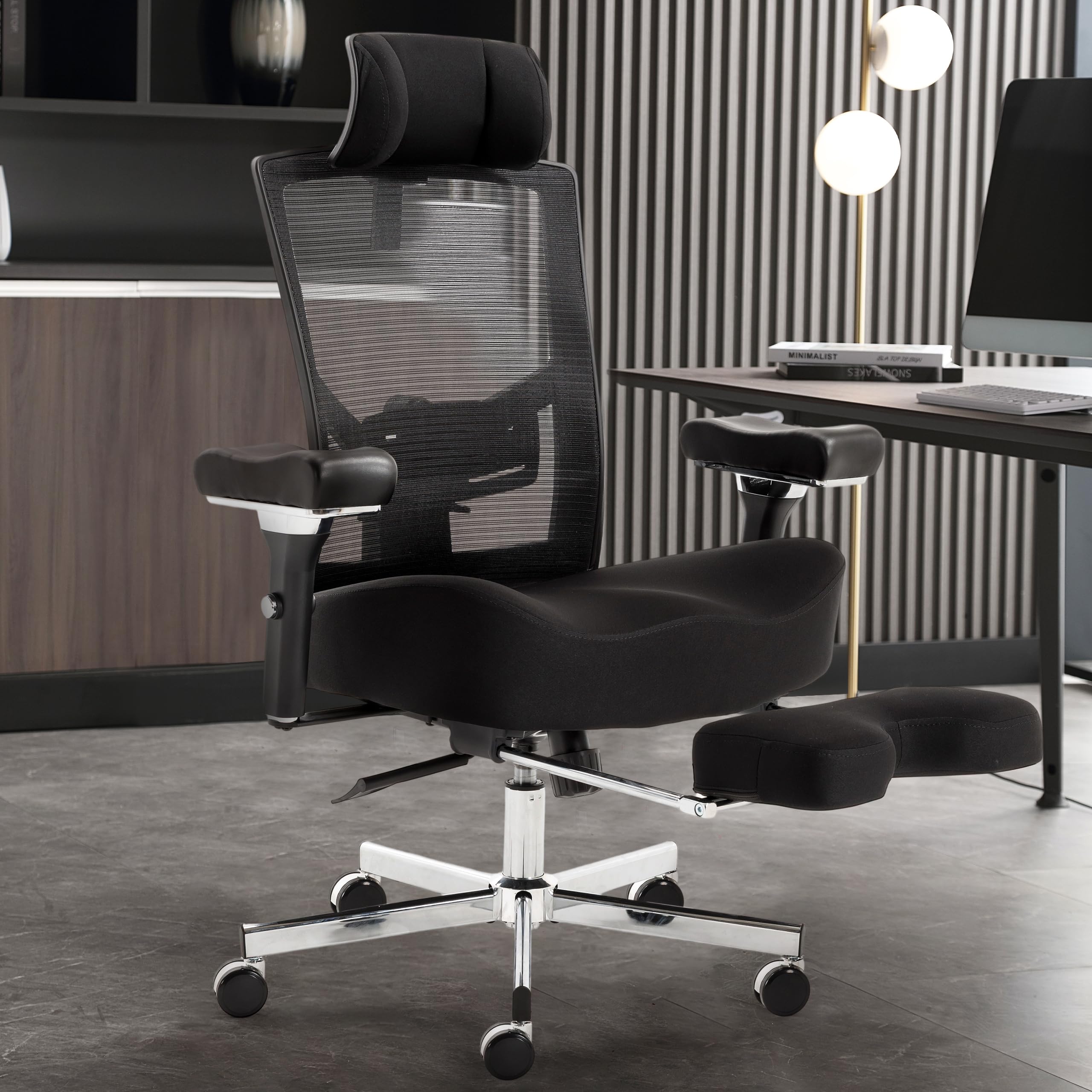 600lbs Big and Tall Office Chair,Oversized Ergonomic Breathable Mesh Desk Chair with W-Shape Thicken Seat Cushion,Computer Chair with Adjustable 4D Armrest,Lumbar Support Footrest Headrest