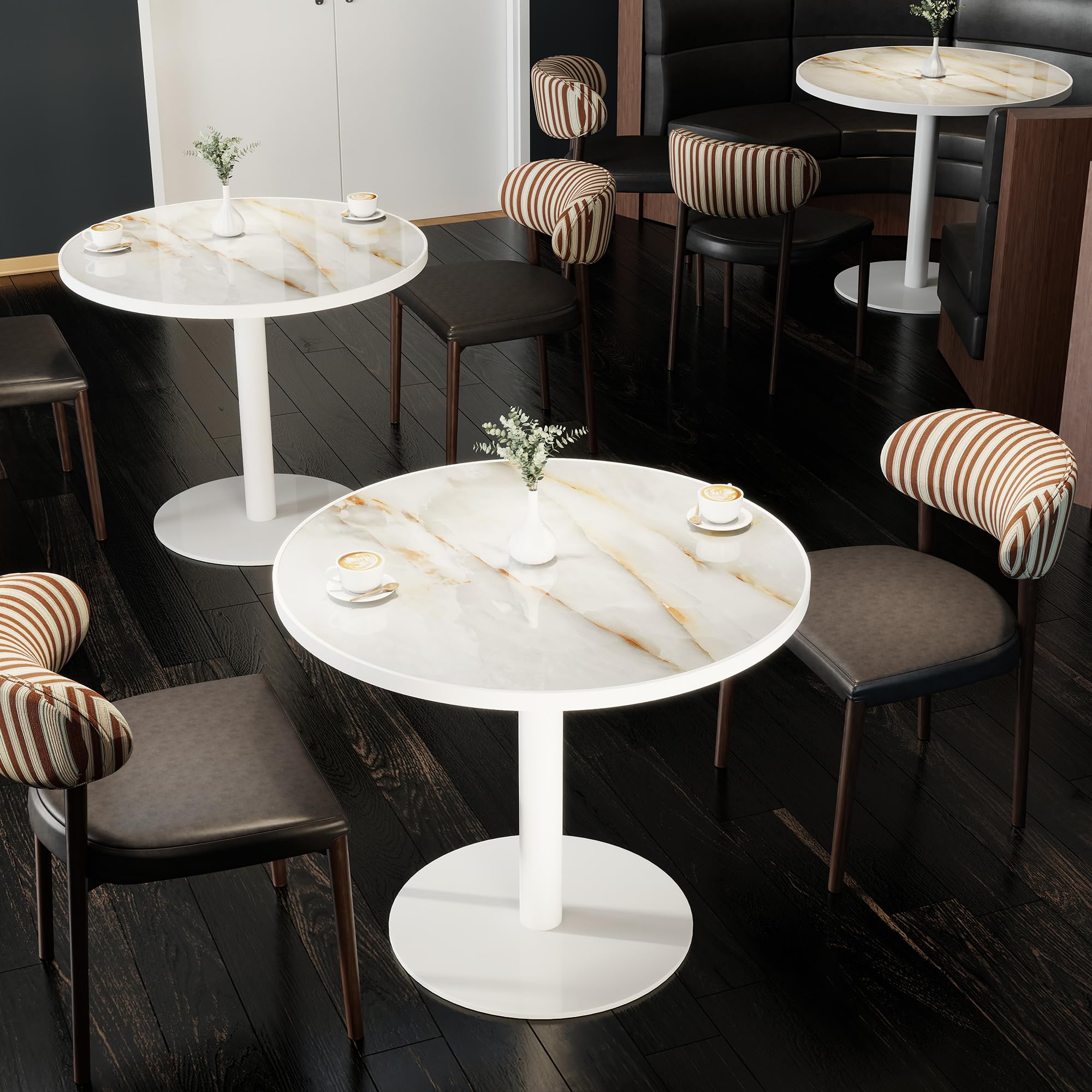 31.5" Tulip Table,Round Kitchen Dining Table for 2-4 with Thick Sintered Stone Top,Titanium Golden Pedestal Base,Heat-Resistant,Bistro Table for Dining Room,Café,Small Space（Silk Floating）