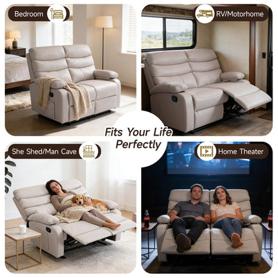 Reclining Loveseat, Leather Double Recliner Sofa with Side Pocket, Wall Hugger Loveseat Recliner for Living Room, RV, Home Theater(Beige)
