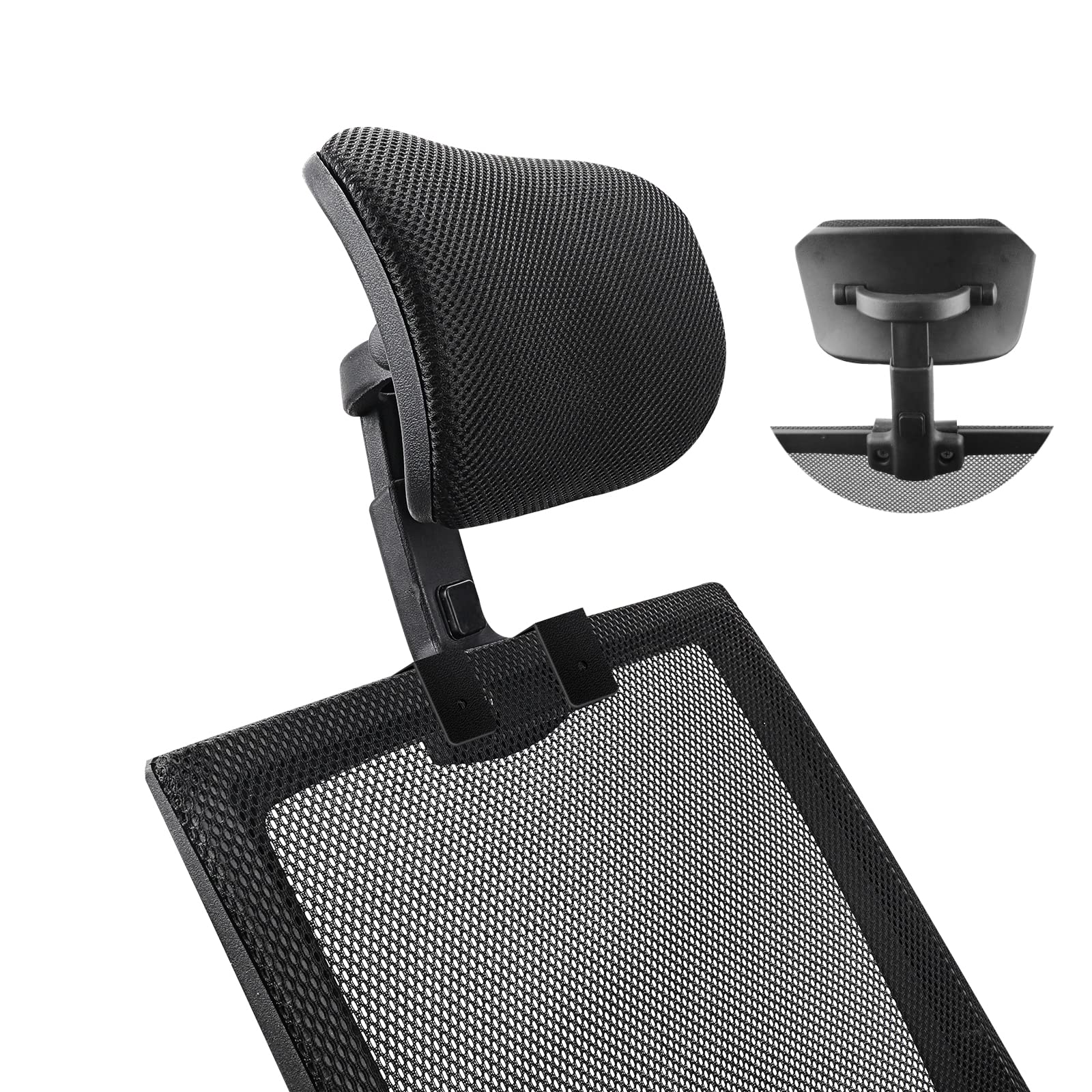 Office Chair Headrest Attachment Universal, Head Support Cushion for Any Desk Chair, Elastic Sponge Head Pillow for Ergonomic Executive Chair, Adjustable Height & Angle Upholstered, Chair Not Included