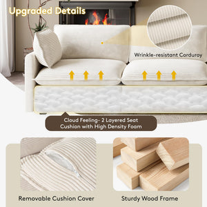 104'' Modular Sectional Cloud Couch with Movable Ottoman, 4 Seat Modern Corduroy Sofa, Deep Seat L Shaped Couch for Living Room Bedroom Apartment, Beige
