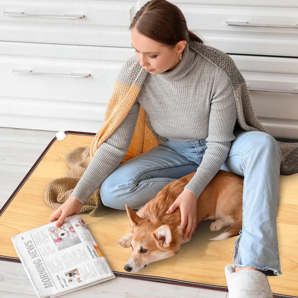 Heated Floor Mat Heater for Foot Warmer Under Desk 48 x 20 Inch Carbon Crystal Wood Stripe Electric Heating Carpet Pad Energy Sav