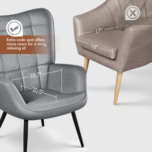 Accent Chairs, Large PU Leather High-Back Chair w/Metal Legs, Pottery Barn Style Living Room Chairs for Bedroom/Home Office, Gray, Set of 2
