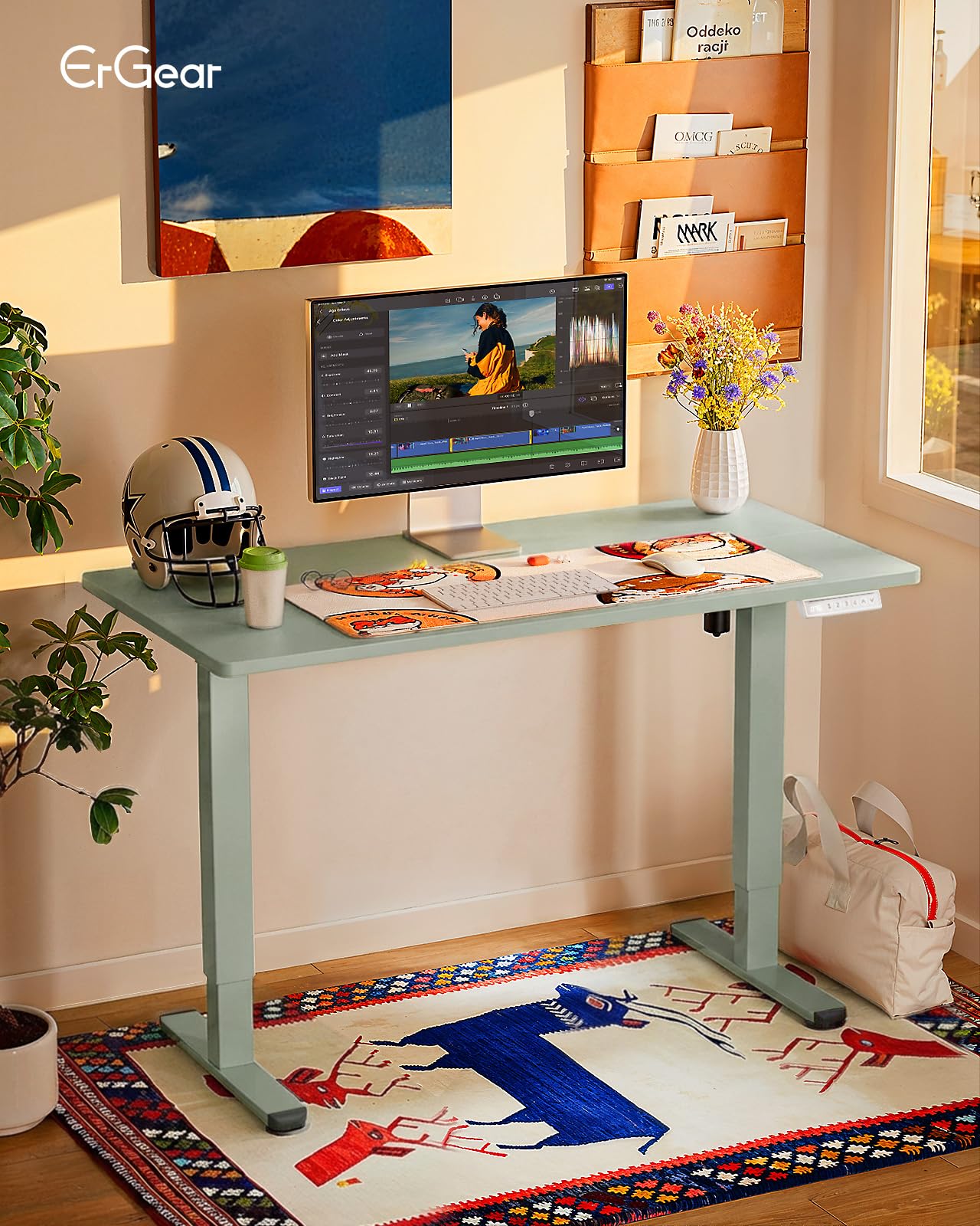 Height Adjustable Electric Standing Desk, 32 x 19 Inches Sit Stand up Desk, Memory Computer Home Office Desk,Green