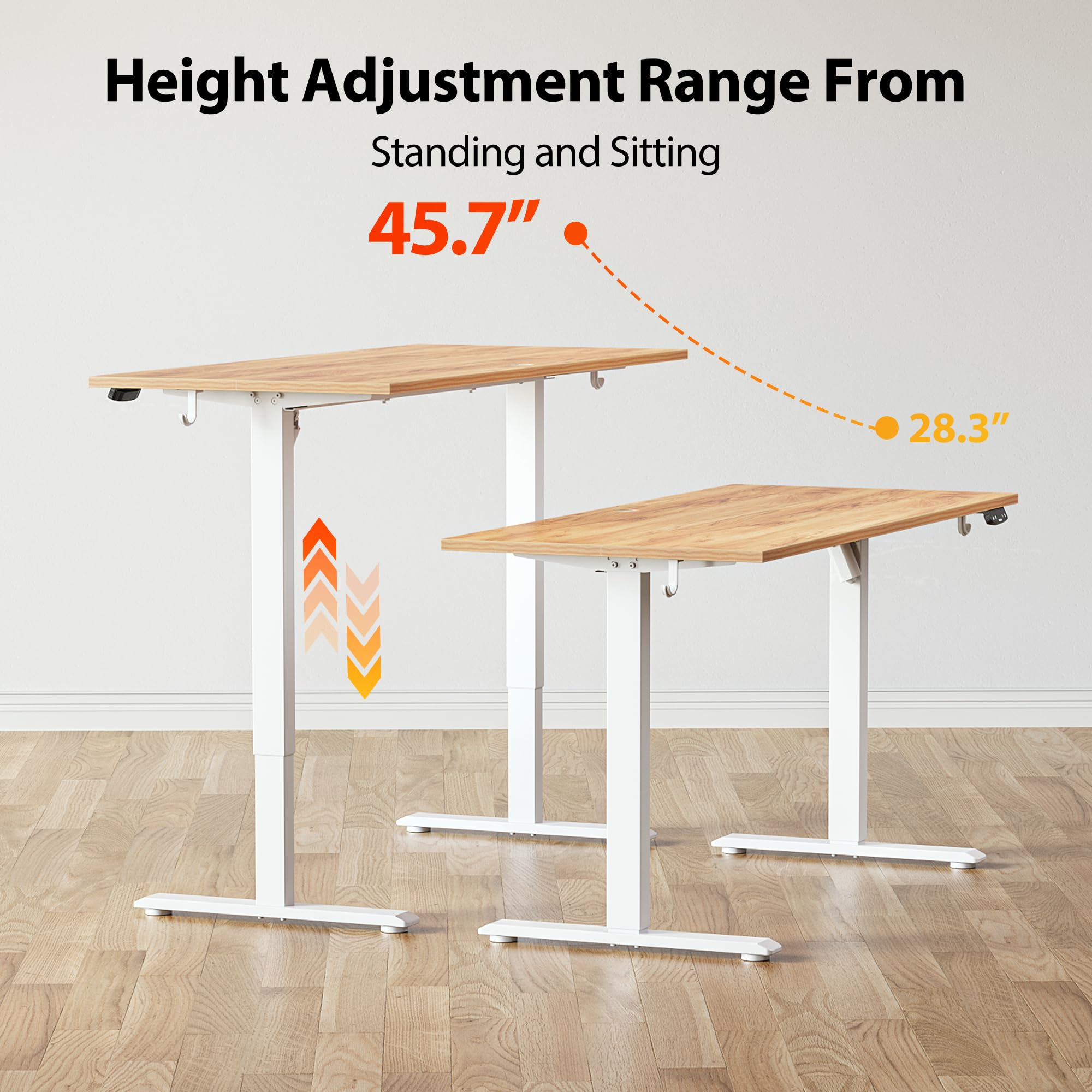 Electric Standing Desk, 48 x 24 Inches, Light Rustic Brown
