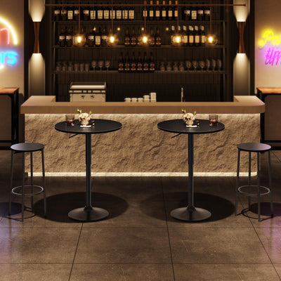 2 Pcs Bar Table, Height-Adjustable Round Pub Table 27-35.4 Inches with Sturdy Base, Modern Style Bar Table Easy Assembly with Metal Base for Pub, Party and Small Places, Black