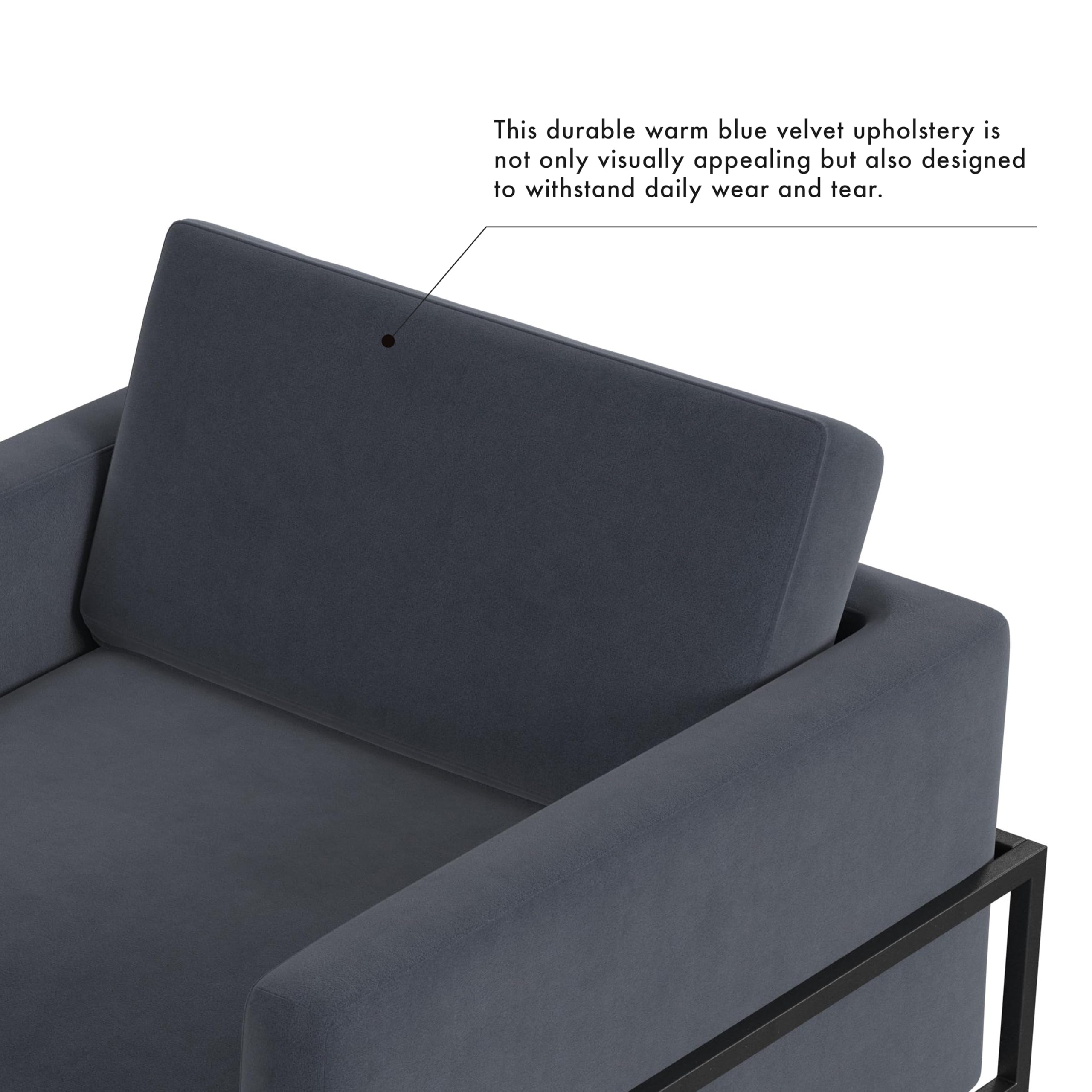 Modern Metal Frame Accent Chair| Home Décor|Accent Chairs for Living Room & Bedroom - Steel Blue Velvet