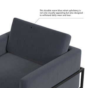 Modern Metal Frame Accent Chair| Home Décor|Accent Chairs for Living Room & Bedroom - Steel Blue Velvet