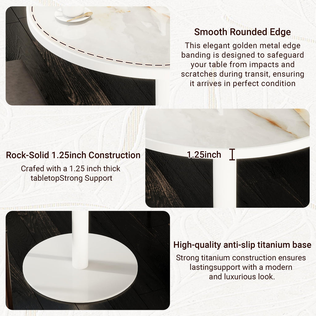31.5" Tulip Table,Round Kitchen Dining Table for 2-4 with Thick Sintered Stone Top,Titanium Golden Pedestal Base,Heat-Resistant,Bistro Table for Dining Room,Café,Small Space（Silk Floating）