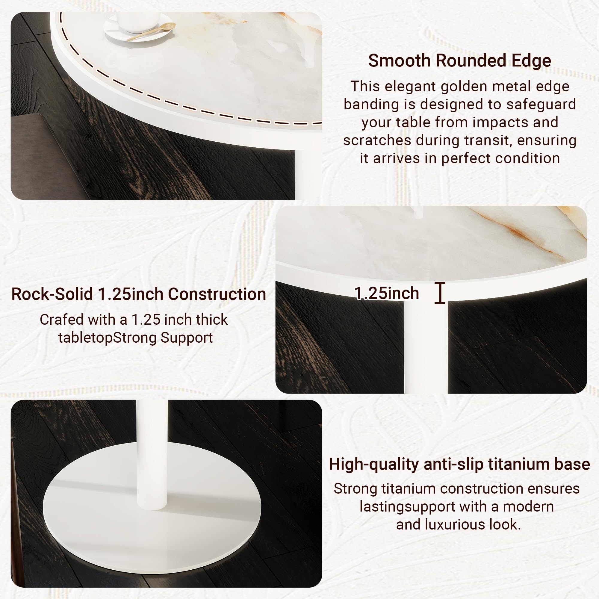 31.5" Tulip Table,Round Kitchen Dining Table for 2-4 with Thick Sintered Stone Top,Titanium Golden Pedestal Base,Heat-Resistant,Bistro Table for Dining Room,Café,Small Space（Silk Floating）