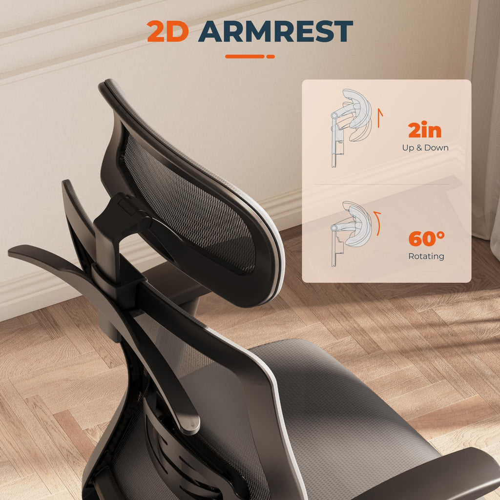Ergonomic Office Chair Swivel Computer Chair Home Office Desk Chairs with Lumbar Support/2D Headrest/300lbs Heavy Duty/Lockable Back,Mesh Seat Cushion,ErgoChair Pro, Gray