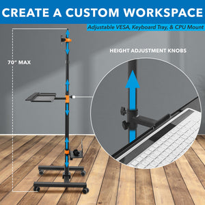 Rolling Computer Cart on Wheels, Mobile Desk Workstation with Monitor Mount for up to 32