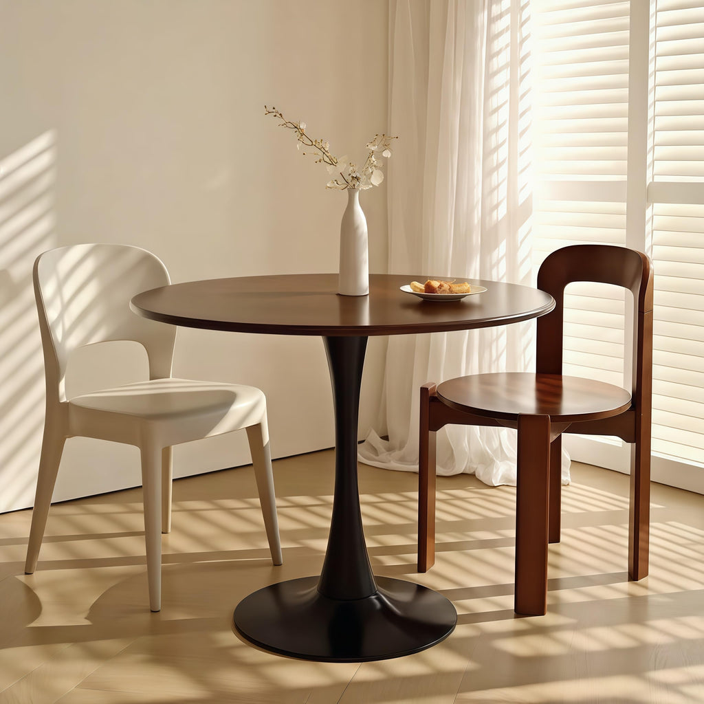 31.5" Tulip Table for 2-4 Persons Modern Round Dining Room Table, Mid-Century Modern Walnut Small Kitchen Table with MDF Wooden Top, Leisure Coffee Table for Living Room, Dining Room, Office