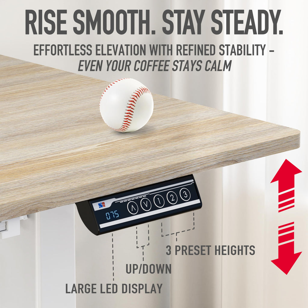 55 x 28 Inches Electric Height Adjustable Standing Desk with Drawer and Memory Preset, Maple