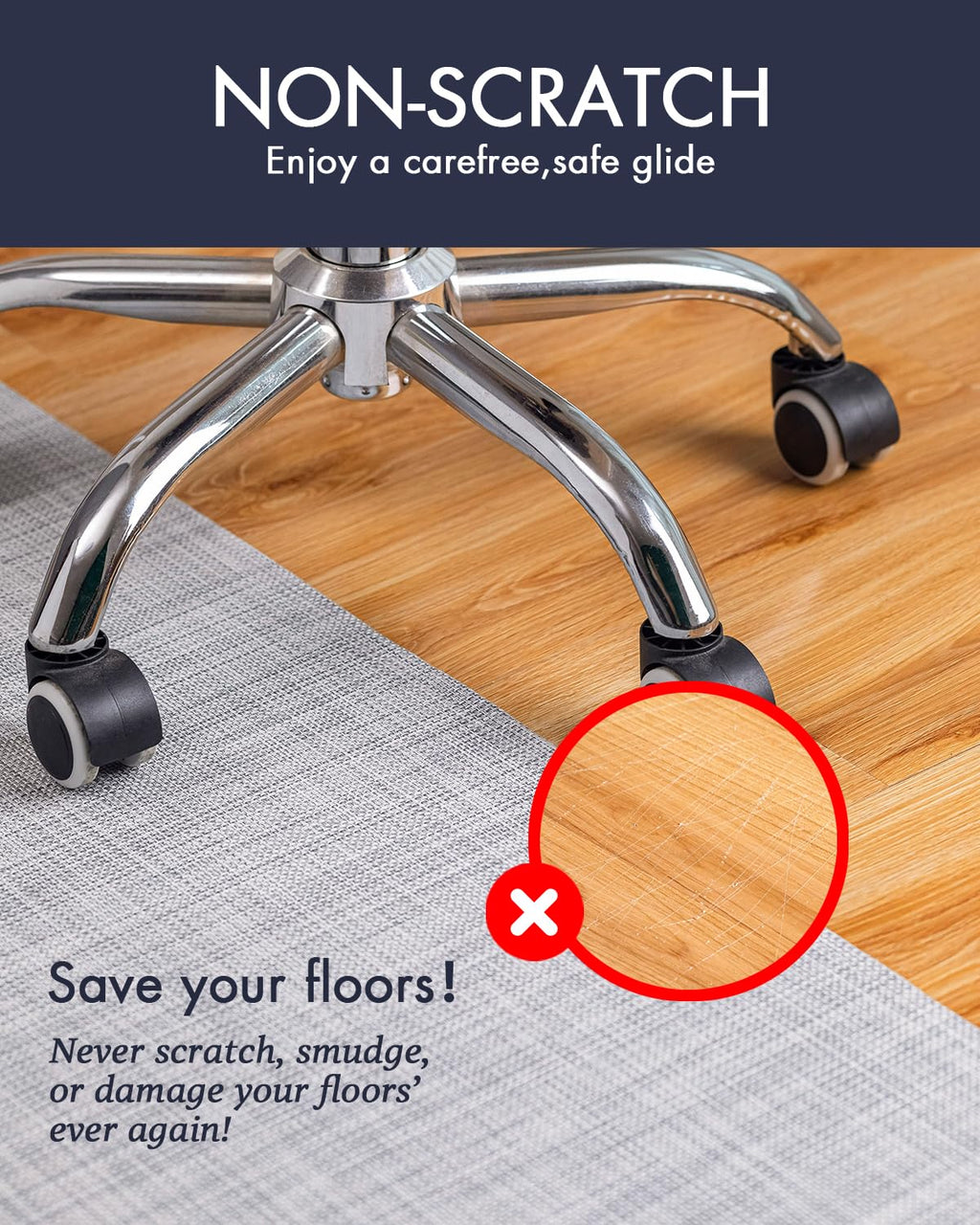 Office Chair Mat for Hardwood Floor Under Desk Computer Rolling Chair Mat for Wood/Tile Floor Non-Slip Heavy Duty Desk Rug PVC Plastic Hard Floor Protector 36" x 48" (Mist)