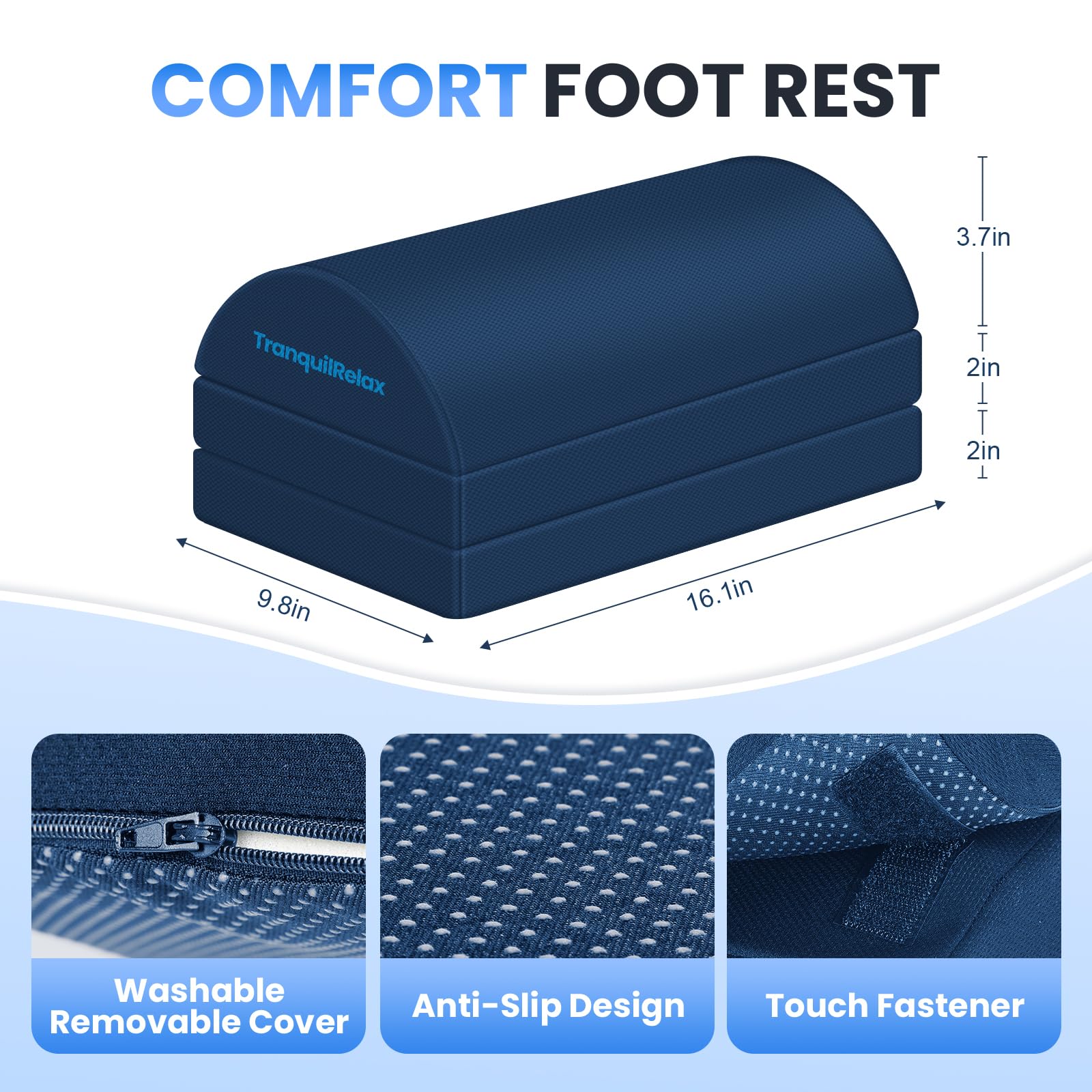 Foot Rest for Under Desk at Work, Gaming Accessories Foot Stool with 3 Adjustable Heights & Washable Cover, Comfortable Office Desk Accessories, Footrest for Office, Home and Car (Blue)