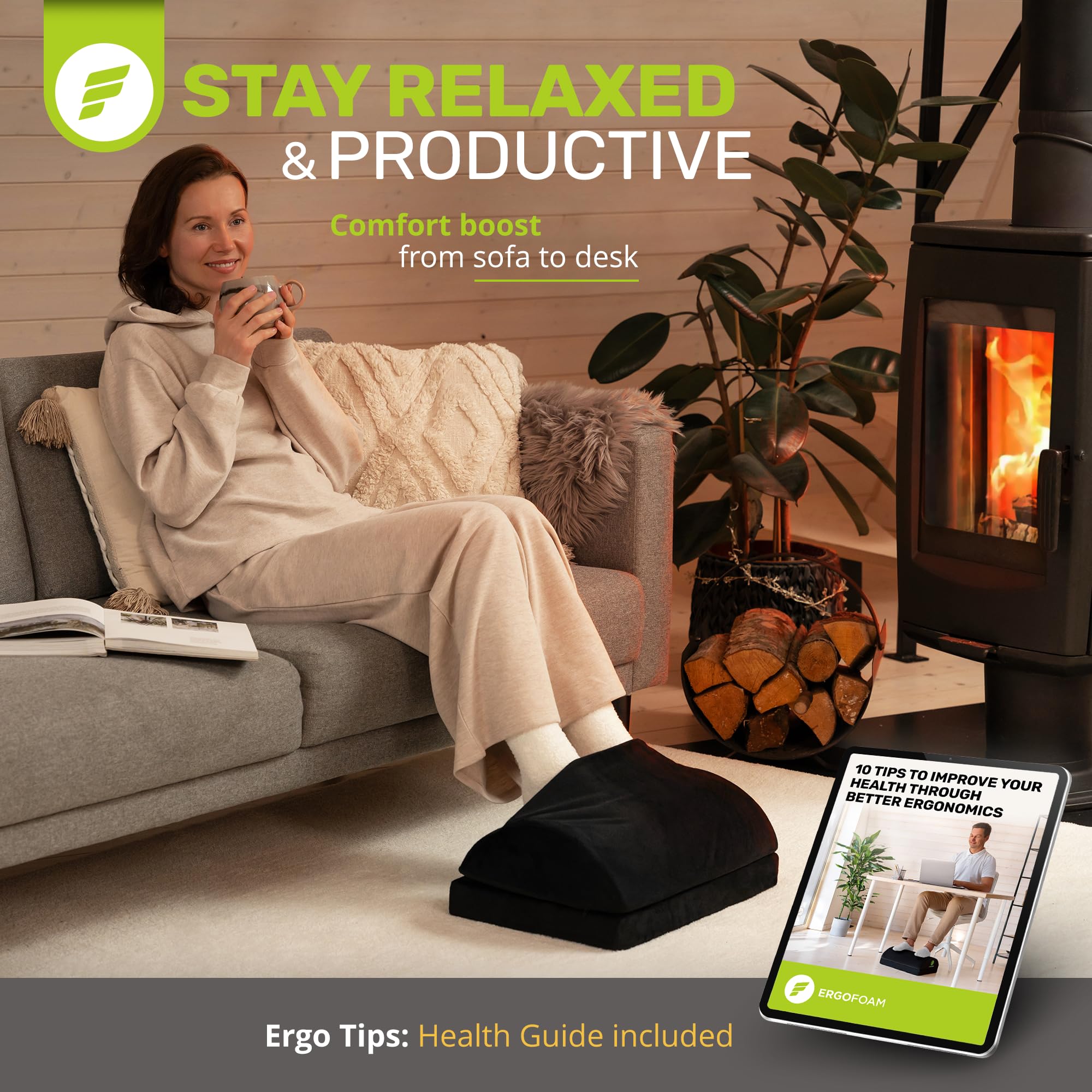 Foot Rest for Under Desk at Work with Warm Feet Pocket - Chiropractor-Endorsed Foot Rest Warmer, High-Density Foam, Velvet