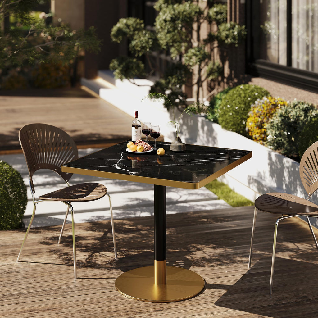 31.5" Tulip Table,Square Kitchen Dining Table for 2-4 with Thick Sintered Stone Top,Titanium Golden Pedestal Base,Heat-Resistant,Bistro Table for Dining Room,Café,Small Space（Inky Axis）