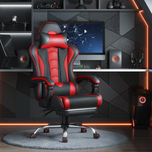 Gaming Chair, Video Game Chair with Massage Lumbar Support and Footrest Height Adjustable Ergonomic Computer Chair with Swivel Seat and Headrest, Black/Red