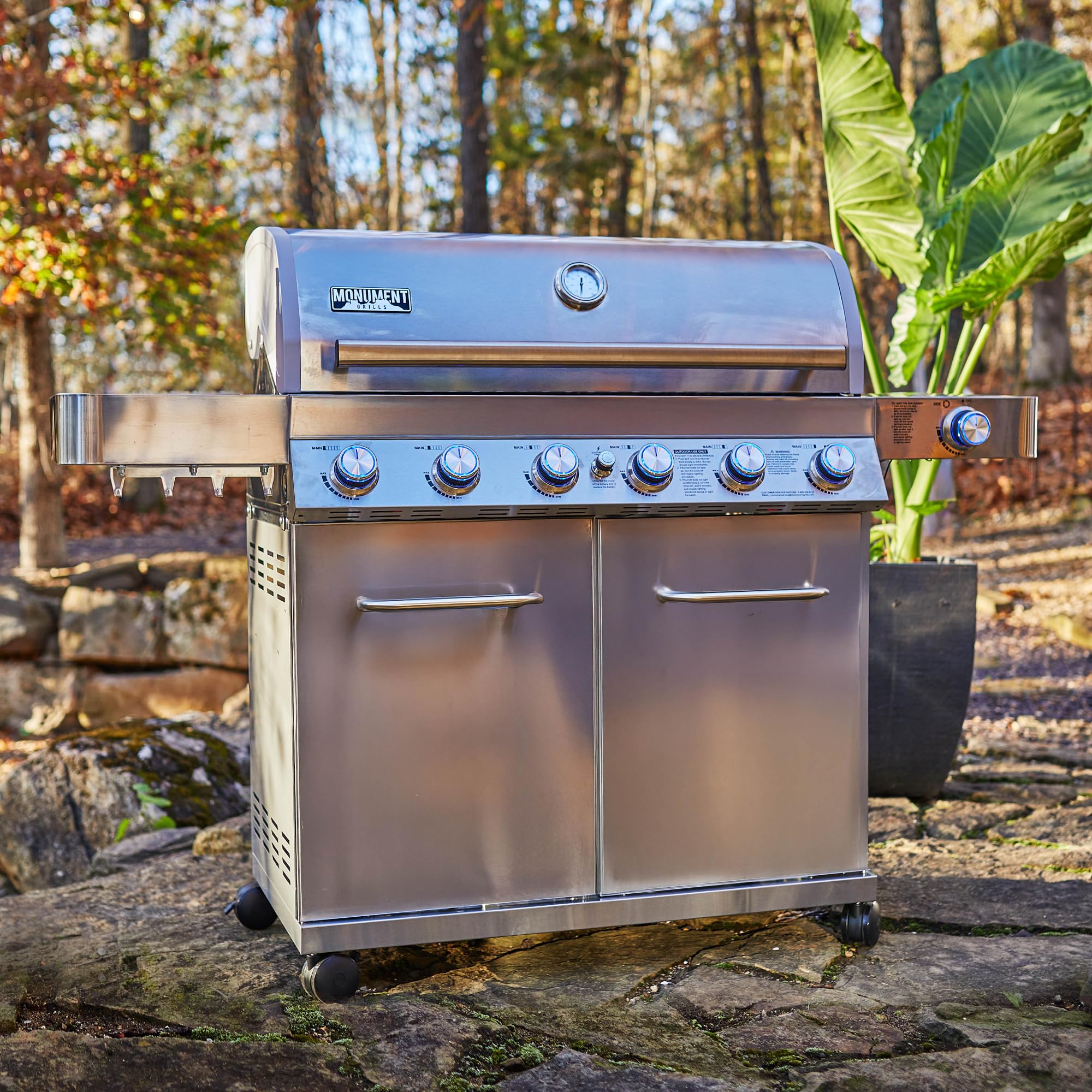 6+1 Burner Stainless Steel Cabinet Style Propane Gas Grill with Knob Controls, Side Burner, Built-In Thermometer, and Rotisserie Kit