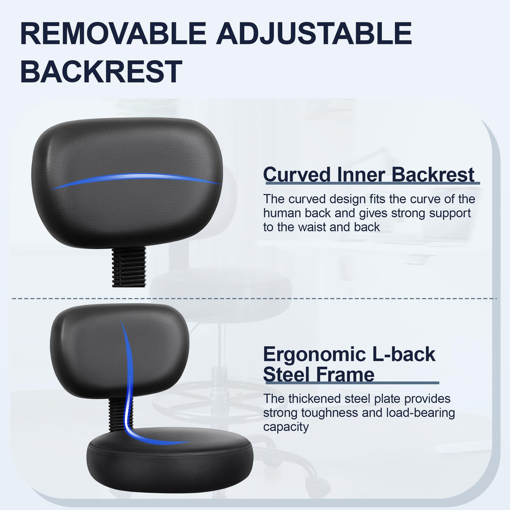 Drafting Chair with Backrest – Adjustable Foot Rest Rolling Stool with Wheels, PU Leather Swivel Stool for Office Spa Studio Lab Counter Salon Home Work Bar Kitchen Shop(Black), Pack of 2