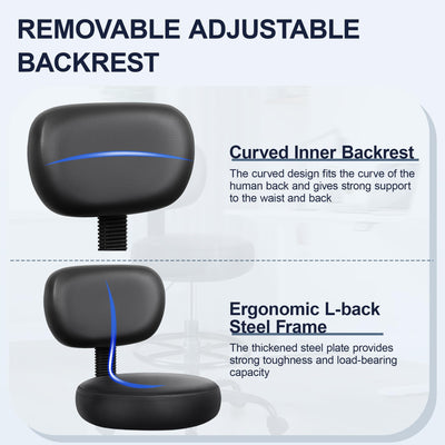 Drafting Chair with Backrest – Adjustable Foot Rest Rolling Stool with Wheels, PU Leather Swivel Stool for Office Spa Studio Lab Counter Salon Home Work Bar Kitchen Shop(Black), Pack of 2