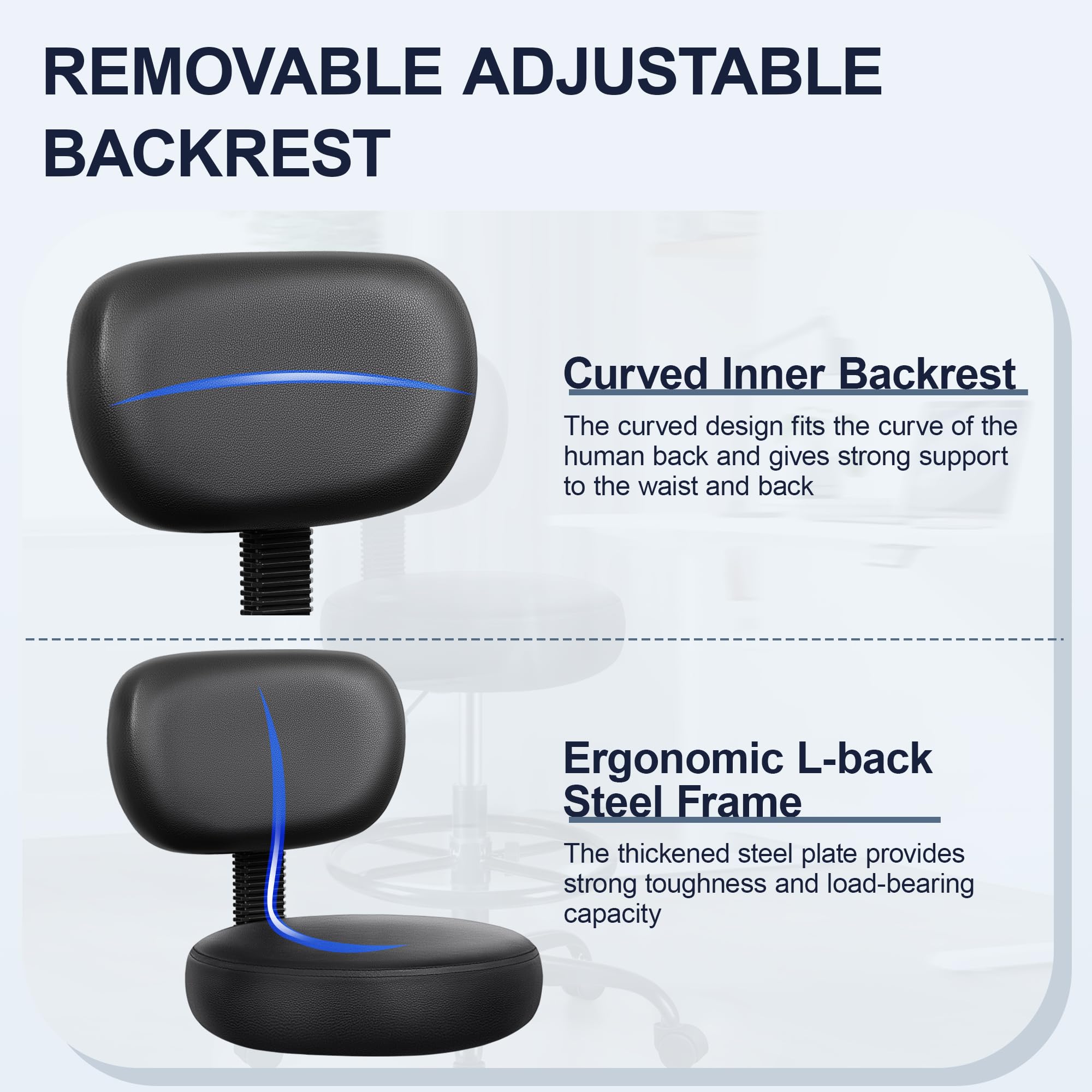 Pack of 5, Drafting Chair with Backrest – Adjustable Foot Rest Rolling Stool with Wheels, PU Leather Swivel Stool for Office Spa Studio Lab Counter Salon Home Work Bar Kitchen Shop(Black),