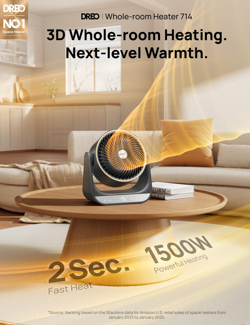 60° Vertical & 90° Horizontal 3D Oscillating Heating, 12 ft/s Long-Range Circulator, 3 Heat & 3 Fan Settings, Space Heaters for Indoor Use, Bedroom, Office, Grey