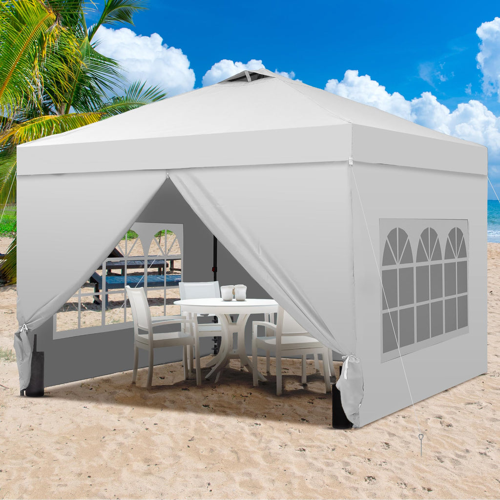 12x12 Pop Up Canopy Tent with 4 Sidewalls, Easy Set up with One Push Lift Gazebo with Wheel Bag and4 Sandbags,Carpas for Events, Parties,Camping, White.