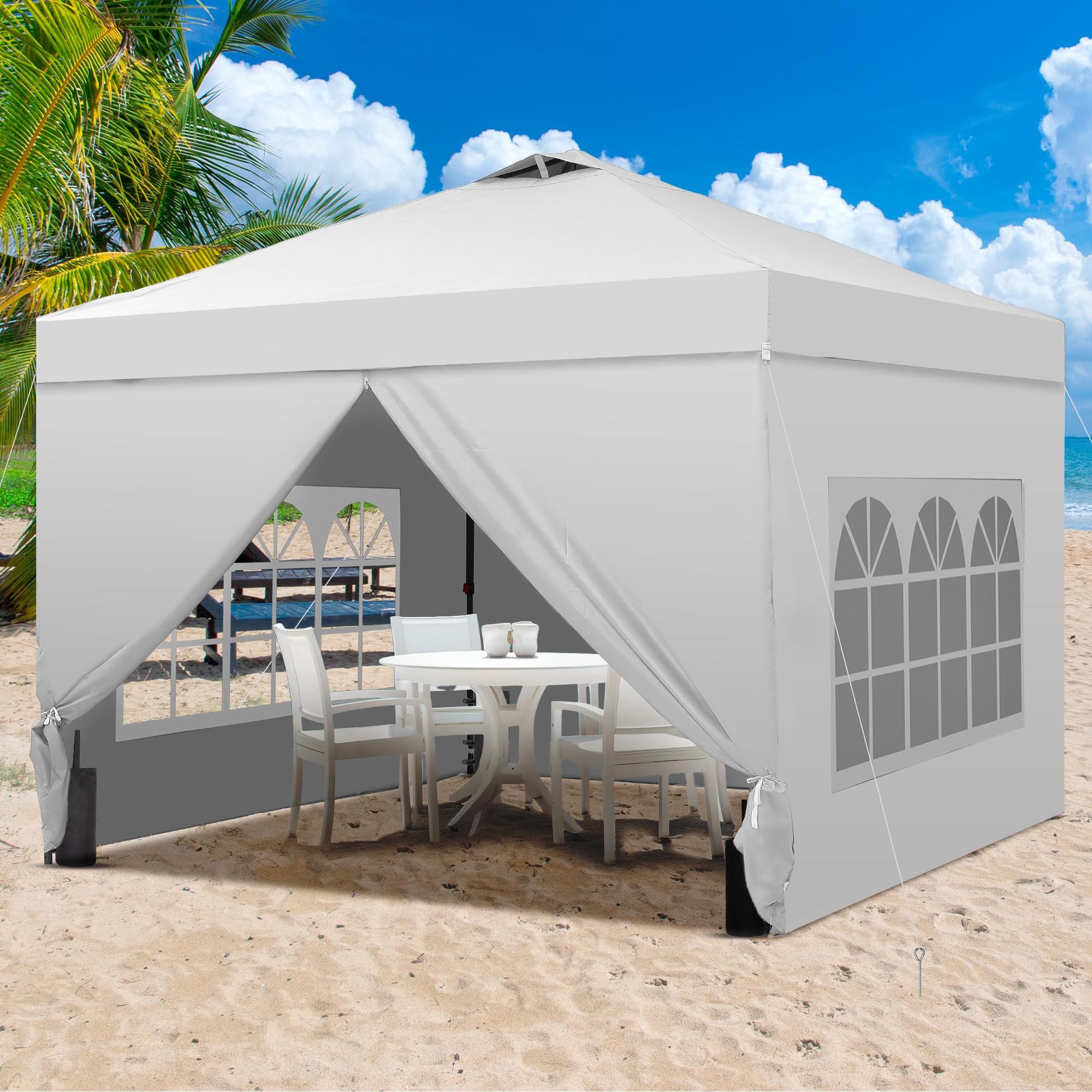 12x12 Pop Up Canopy Tent with 4 Sidewalls, Easy Set up with One Push Lift Gazebo with Wheel Bag and4 Sandbags,Carpas for Events, Parties,Camping, White.