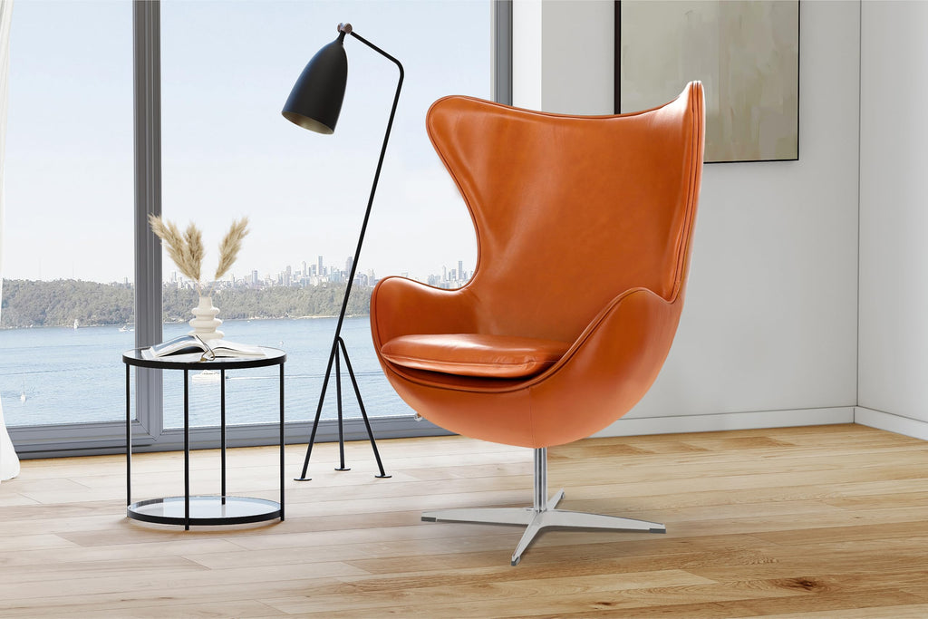 Swivel Armchair 35.4”, Italian Nappa 11000 Top Grain Leather, 360° Swivel, Mid-Century Modern Accent Chair for Living Room, Brown